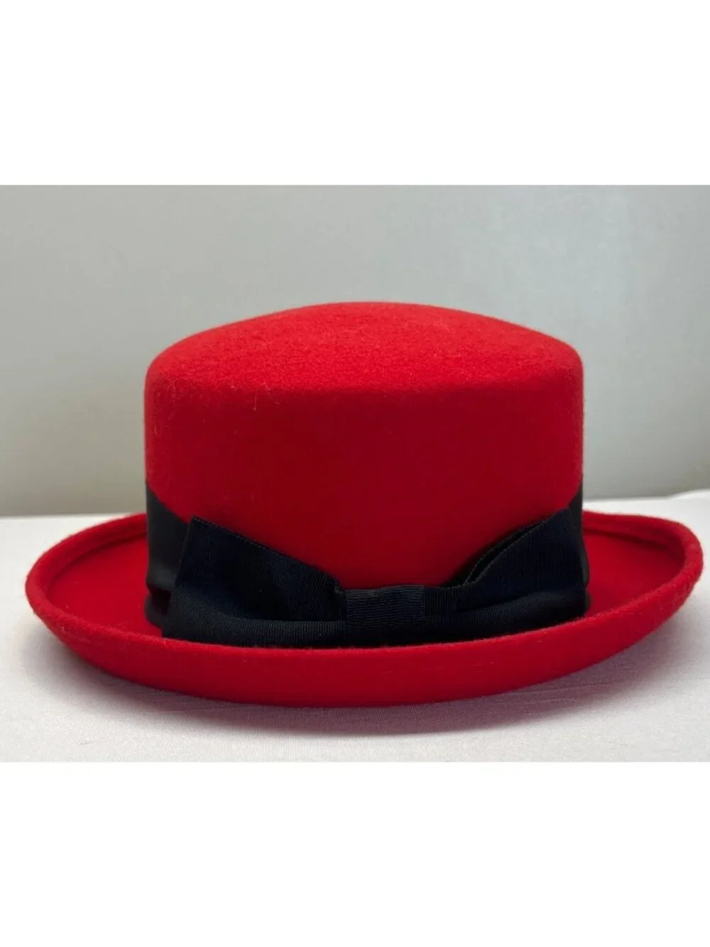 Vintage  Liz Claiborne Red Wool Dress Hat Black Ribbon USA 1980s 1990s